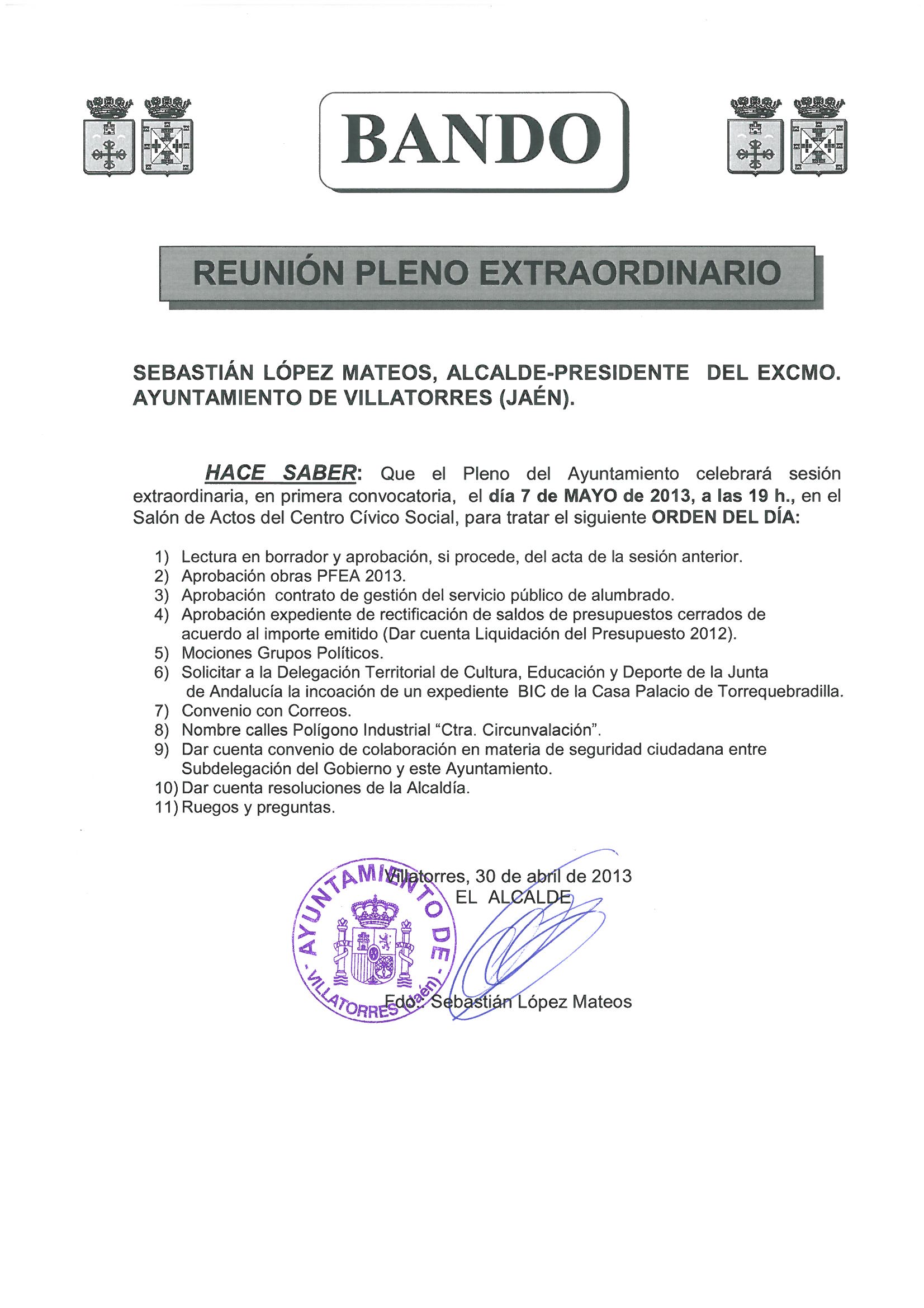 Pleno Extraordinario del Ayuntamiento